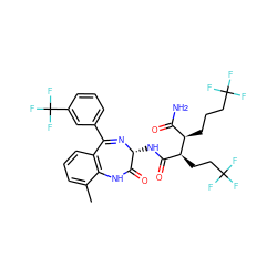 Cc1cccc2c1NC(=O)[C@@H](NC(=O)[C@H](CCC(F)(F)F)[C@H](CCCC(F)(F)F)C(N)=O)N=C2c1cccc(C(F)(F)F)c1 ZINC000210744689