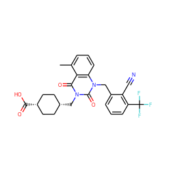 Cc1cccc2c1c(=O)n(C[C@H]1CC[C@@H](C(=O)O)CC1)c(=O)n2Cc1cccc(C(F)(F)F)c1C#N ZINC000299845964