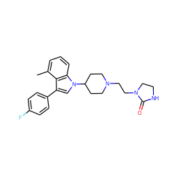 Cc1cccc2c1c(-c1ccc(F)cc1)cn2C1CCN(CCN2CCNC2=O)CC1 ZINC000013731242