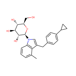 Cc1cccc2c1c(Cc1ccc(C3CC3)cc1)cn2[C@@H]1O[C@H](CO)[C@@H](O)[C@H](O)[C@H]1O ZINC000043131477