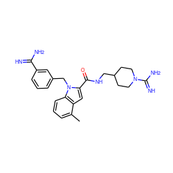 Cc1cccc2c1cc(C(=O)NCC1CCN(C(=N)N)CC1)n2Cc1cccc(C(=N)N)c1 ZINC000003831861