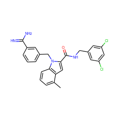 Cc1cccc2c1cc(C(=O)NCc1cc(Cl)cc(Cl)c1)n2Cc1cccc(C(=N)N)c1 ZINC000002047778