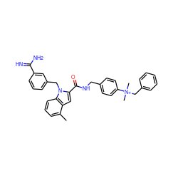 Cc1cccc2c1cc(C(=O)NCc1ccc([N+](C)(C)Cc3ccccc3)cc1)n2Cc1cccc(C(=N)N)c1 ZINC000013474311