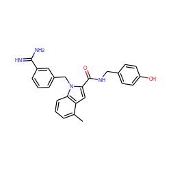 Cc1cccc2c1cc(C(=O)NCc1ccc(O)cc1)n2Cc1cccc(C(=N)N)c1 ZINC000003831866