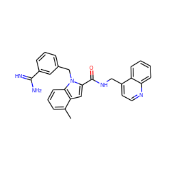 Cc1cccc2c1cc(C(=O)NCc1ccnc3ccccc13)n2Cc1cccc(C(=N)N)c1 ZINC000003831916