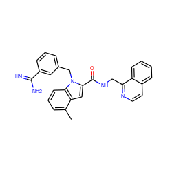 Cc1cccc2c1cc(C(=O)NCc1nccc3ccccc13)n2Cc1cccc(C(=N)N)c1 ZINC000003831851