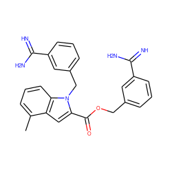 Cc1cccc2c1cc(C(=O)OCc1cccc(C(=N)N)c1)n2Cc1cccc(C(=N)N)c1 ZINC000004631085