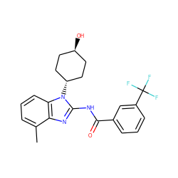 Cc1cccc2c1nc(NC(=O)c1cccc(C(F)(F)F)c1)n2[C@H]1CC[C@H](O)CC1 ZINC001772629847