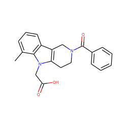 Cc1cccc2c3c(n(CC(=O)O)c12)CCN(C(=O)c1ccccc1)C3 ZINC000035813628