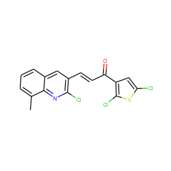 Cc1cccc2cc(/C=C/C(=O)c3cc(Cl)sc3Cl)c(Cl)nc12 ZINC000073221254