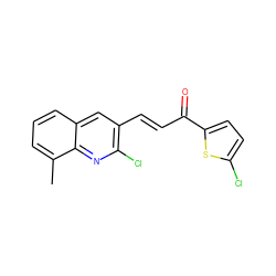 Cc1cccc2cc(/C=C/C(=O)c3ccc(Cl)s3)c(Cl)nc12 ZINC000073224878