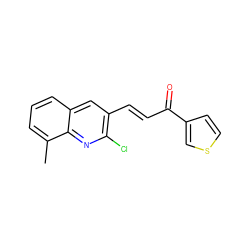 Cc1cccc2cc(/C=C/C(=O)c3ccsc3)c(Cl)nc12 ZINC000073224873