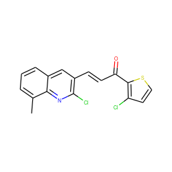 Cc1cccc2cc(/C=C/C(=O)c3sccc3Cl)c(Cl)nc12 ZINC000073224877