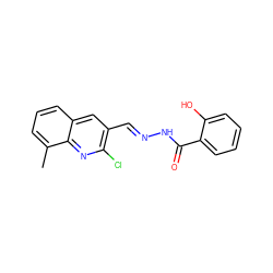 Cc1cccc2cc(/C=N/NC(=O)c3ccccc3O)c(Cl)nc12 ZINC000005518161