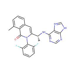 Cc1cccc2cc([C@@H](C)Nc3ncnc4[nH]cnc34)n(-c3c(F)cccc3F)c(=O)c12 ZINC000088345947