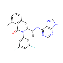 Cc1cccc2cc([C@@H](C)Nc3ncnc4[nH]cnc34)n(-c3cc(F)cc(F)c3)c(=O)c12 ZINC000088346119