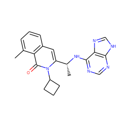 Cc1cccc2cc([C@@H](C)Nc3ncnc4[nH]cnc34)n(C3CCC3)c(=O)c12 ZINC000088345676