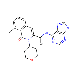 Cc1cccc2cc([C@@H](C)Nc3ncnc4[nH]cnc34)n(C3CCOCC3)c(=O)c12 ZINC000088346048