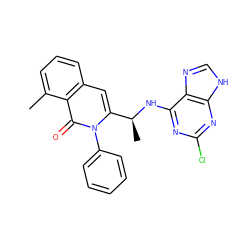 Cc1cccc2cc([C@H](C)Nc3nc(Cl)nc4[nH]cnc34)n(-c3ccccc3)c(=O)c12 ZINC000088345870