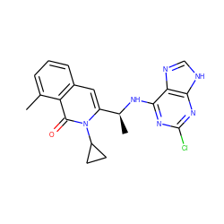 Cc1cccc2cc([C@H](C)Nc3nc(Cl)nc4[nH]cnc34)n(C3CC3)c(=O)c12 ZINC000088345781