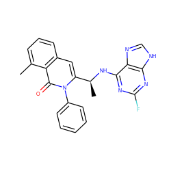 Cc1cccc2cc([C@H](C)Nc3nc(F)nc4[nH]cnc34)n(-c3ccccc3)c(=O)c12 ZINC000088345793