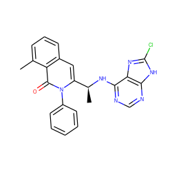 Cc1cccc2cc([C@H](C)Nc3ncnc4[nH]c(Cl)nc34)n(-c3ccccc3)c(=O)c12 ZINC000088345856