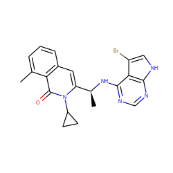 Cc1cccc2cc([C@H](C)Nc3ncnc4[nH]cc(Br)c34)n(C3CC3)c(=O)c12 ZINC000145975838