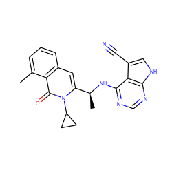 Cc1cccc2cc([C@H](C)Nc3ncnc4[nH]cc(C#N)c34)n(C3CC3)c(=O)c12 ZINC000088346082