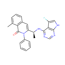 Cc1cccc2cc([C@H](C)Nc3ncnc4[nH]cc(F)c34)n(-c3ccccc3)c(=O)c12 ZINC000088345628