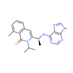 Cc1cccc2cc([C@H](C)Nc3ncnc4[nH]cnc34)n(C(C)C)c(=O)c12 ZINC000088345768