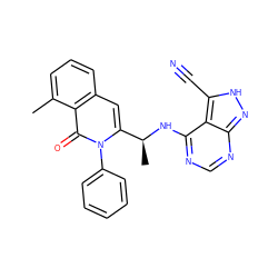 Cc1cccc2cc([C@H](C)Nc3ncnc4n[nH]c(C#N)c34)n(-c3ccccc3)c(=O)c12 ZINC000088346085