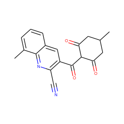 Cc1cccc2cc(C(=O)C3C(=O)CC(C)CC3=O)c(C#N)nc12 ZINC001772616877