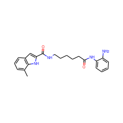 Cc1cccc2cc(C(=O)NCCCCCC(=O)Nc3ccccc3N)[nH]c12 ZINC000117585146