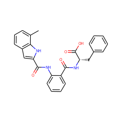 Cc1cccc2cc(C(=O)Nc3ccccc3C(=O)N[C@@H](Cc3ccccc3)C(=O)O)[nH]c12 ZINC000045300824