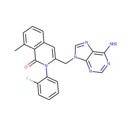 Cc1cccc2cc(Cn3cnc4c(N)ncnc43)n(-c3ccccc3F)c(=O)c12 ZINC000143197152