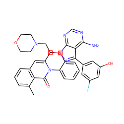 Cc1cccc2cc(Cn3nc(-c4cc(O)cc(F)c4)c4c(N)ncnc43)n(-c3ccccc3OCCN3CCOCC3)c(=O)c12 ZINC000088346130