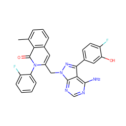 Cc1cccc2cc(Cn3nc(-c4ccc(F)c(O)c4)c4c(N)ncnc43)n(-c3ccccc3F)c(=O)c12 ZINC000088345623