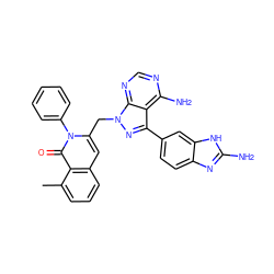 Cc1cccc2cc(Cn3nc(-c4ccc5nc(N)[nH]c5c4)c4c(N)ncnc43)n(-c3ccccc3)c(=O)c12 ZINC000088346095