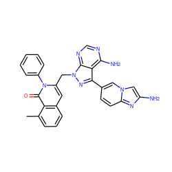 Cc1cccc2cc(Cn3nc(-c4ccc5nc(N)cn5c4)c4c(N)ncnc43)n(-c3ccccc3)c(=O)c12 ZINC000088346001