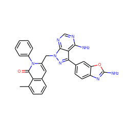 Cc1cccc2cc(Cn3nc(-c4ccc5nc(N)oc5c4)c4c(N)ncnc43)n(-c3ccccc3)c(=O)c12 ZINC000088345808