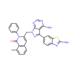 Cc1cccc2cc(Cn3nc(-c4ccc5nc(N)sc5c4)c4c(N)ncnc43)n(-c3ccccc3)c(=O)c12 ZINC000088345784