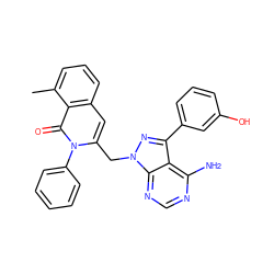 Cc1cccc2cc(Cn3nc(-c4cccc(O)c4)c4c(N)ncnc43)n(-c3ccccc3)c(=O)c12 ZINC000088345753