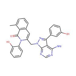 Cc1cccc2cc(Cn3nc(-c4cccc(O)c4)c4c(N)ncnc43)n(-c3ccccc3O)c(=O)c12 ZINC000088345668