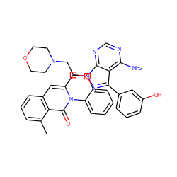 Cc1cccc2cc(Cn3nc(-c4cccc(O)c4)c4c(N)ncnc43)n(-c3ccccc3OCCN3CCOCC3)c(=O)c12 ZINC000142878665