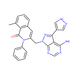 Cc1cccc2cc(Cn3nc(-c4cn[nH]c4)c4c(N)ncnc43)n(-c3ccccc3)c(=O)c12 ZINC000145961719