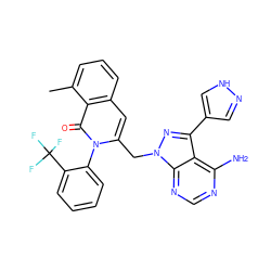 Cc1cccc2cc(Cn3nc(-c4cn[nH]c4)c4c(N)ncnc43)n(-c3ccccc3C(F)(F)F)c(=O)c12 ZINC000145974417