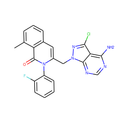 Cc1cccc2cc(Cn3nc(Cl)c4c(N)ncnc43)n(-c3ccccc3F)c(=O)c12 ZINC000088346152