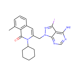 Cc1cccc2cc(Cn3nc(I)c4c(N)ncnc43)n(C3CCCCC3)c(=O)c12 ZINC000088345745