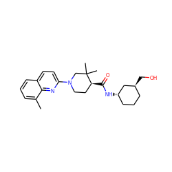 Cc1cccc2ccc(N3CC[C@H](C(=O)N[C@H]4CCC[C@H](CO)C4)C(C)(C)C3)nc12 ZINC001772620880