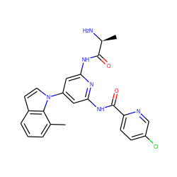 Cc1cccc2ccn(-c3cc(NC(=O)c4ccc(Cl)cn4)nc(NC(=O)[C@H](C)N)c3)c12 ZINC001772640273